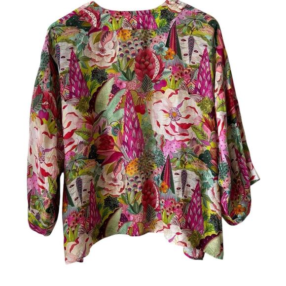 Winton and Waits Short Floral Kimono Top One Size Succulent Plant Colorful Boho - Picture 8 of 14